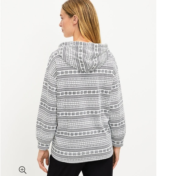 Lou & Grey Fair Isle Fluffy Fleece Hoodie Size Medium Holiday Cozy Casual Fall - Picture 3 of 11